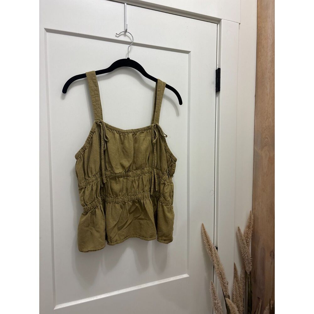 Olive Green Smocked Peplum Tank Top